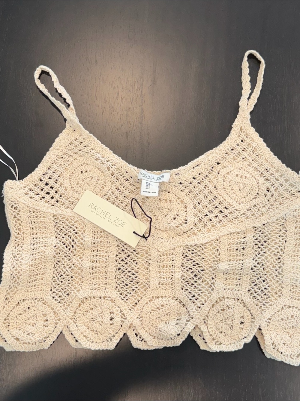 Rachel Zoe Beige Crochet Crop Cami